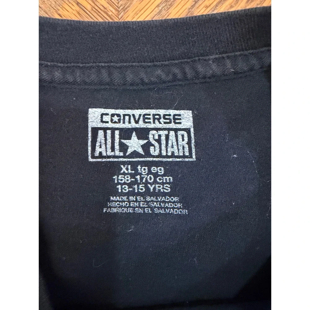 Converse All Star Kids XL Black Graphic T-Shirt Stencil Logo Short Sleeve Tee